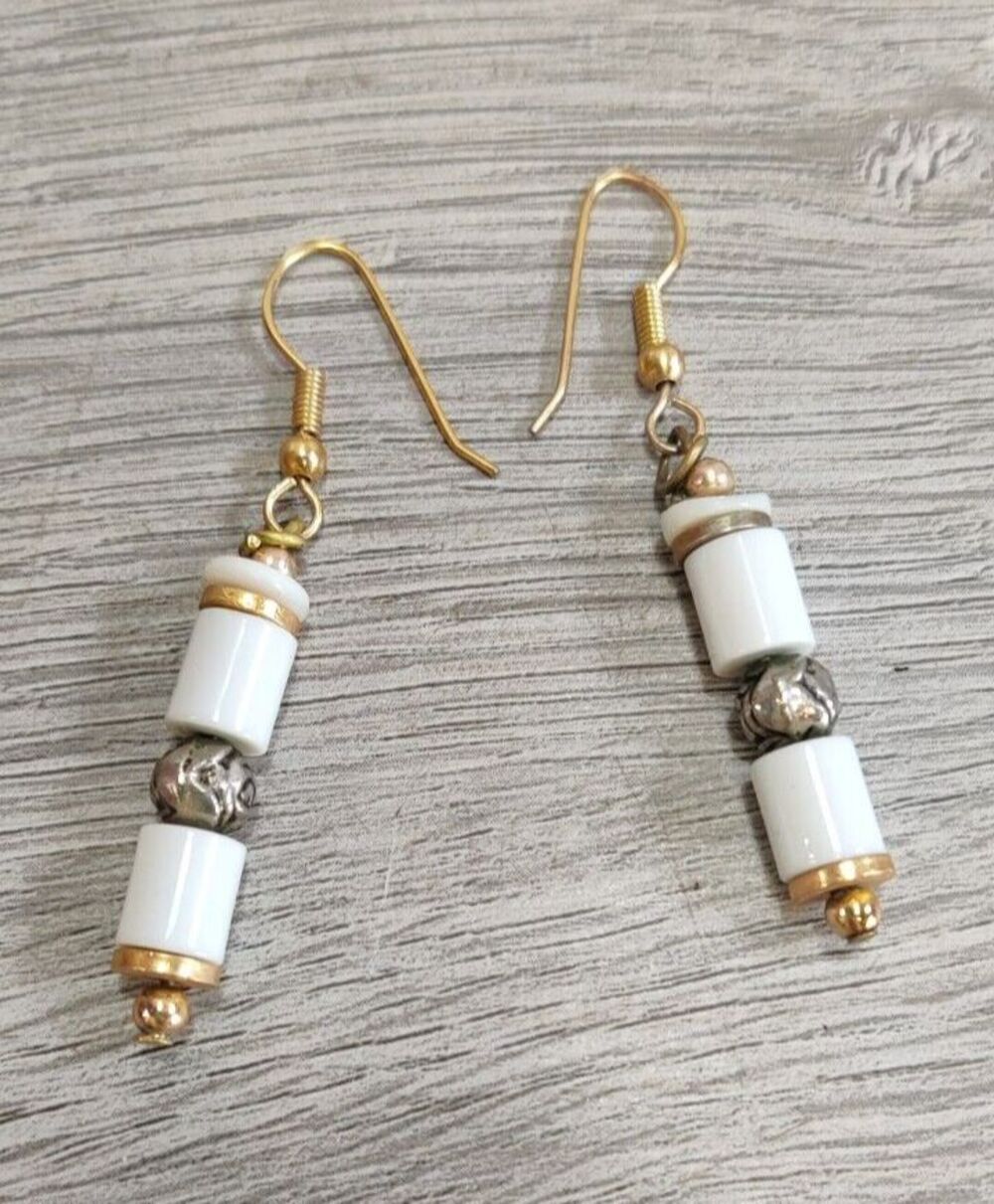Women's Earrings - Handmade Dangle & Drop Creamy White Marble Center Sterling